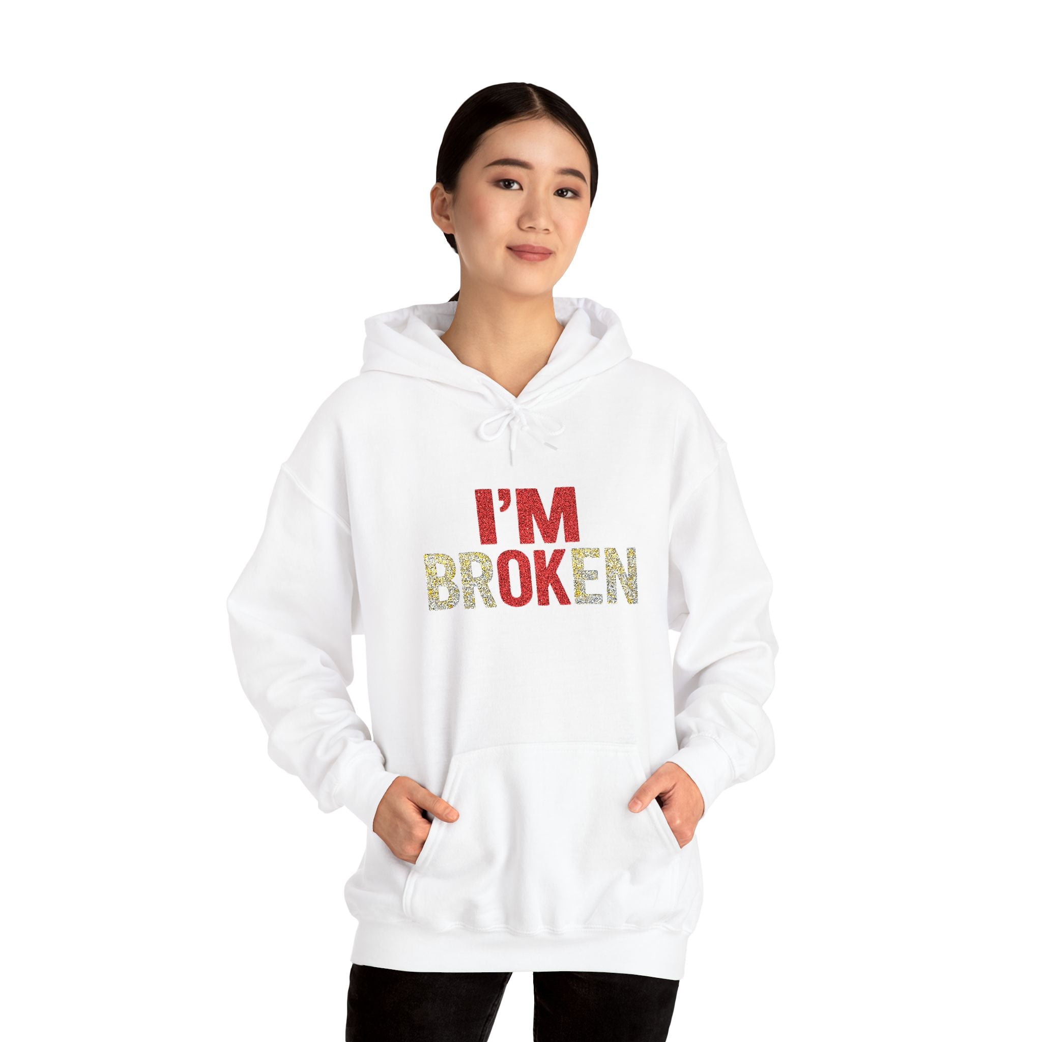 I'm broken and that's ok' Embroidered Hoodie