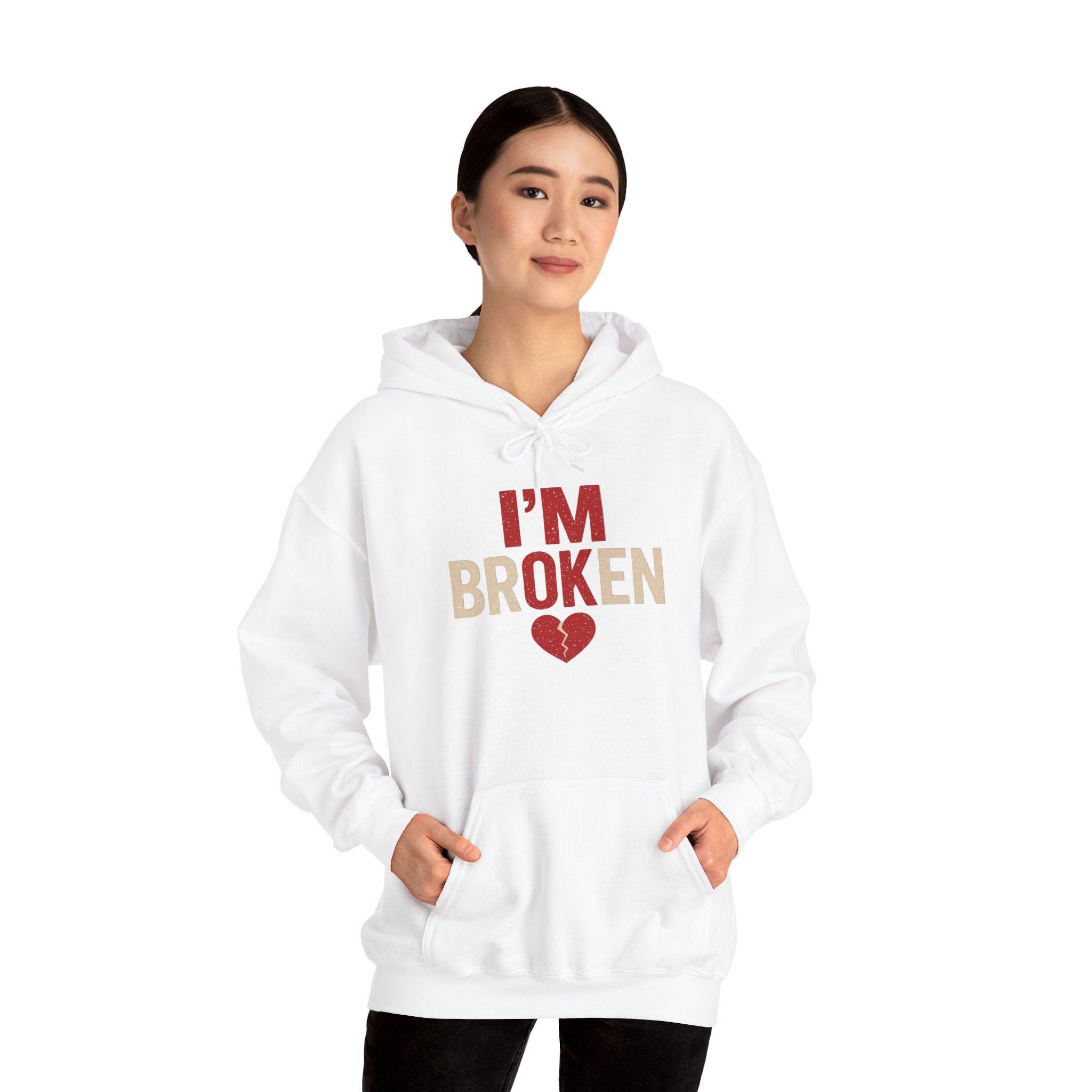 I'm Broken - I'm OK Heart Hoodie – White Broken Heart Pullover