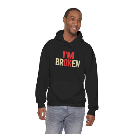I'm broken and that's ok' Embroidered Hoodie - Black