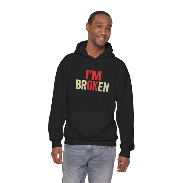 I'm broken and that's ok' Embroidered Hoodie - Black
